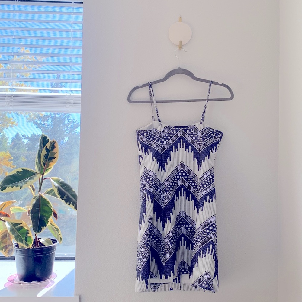 Anthropologie Hutch button embroidered blue and white dress with straps - Picture 5 of 5